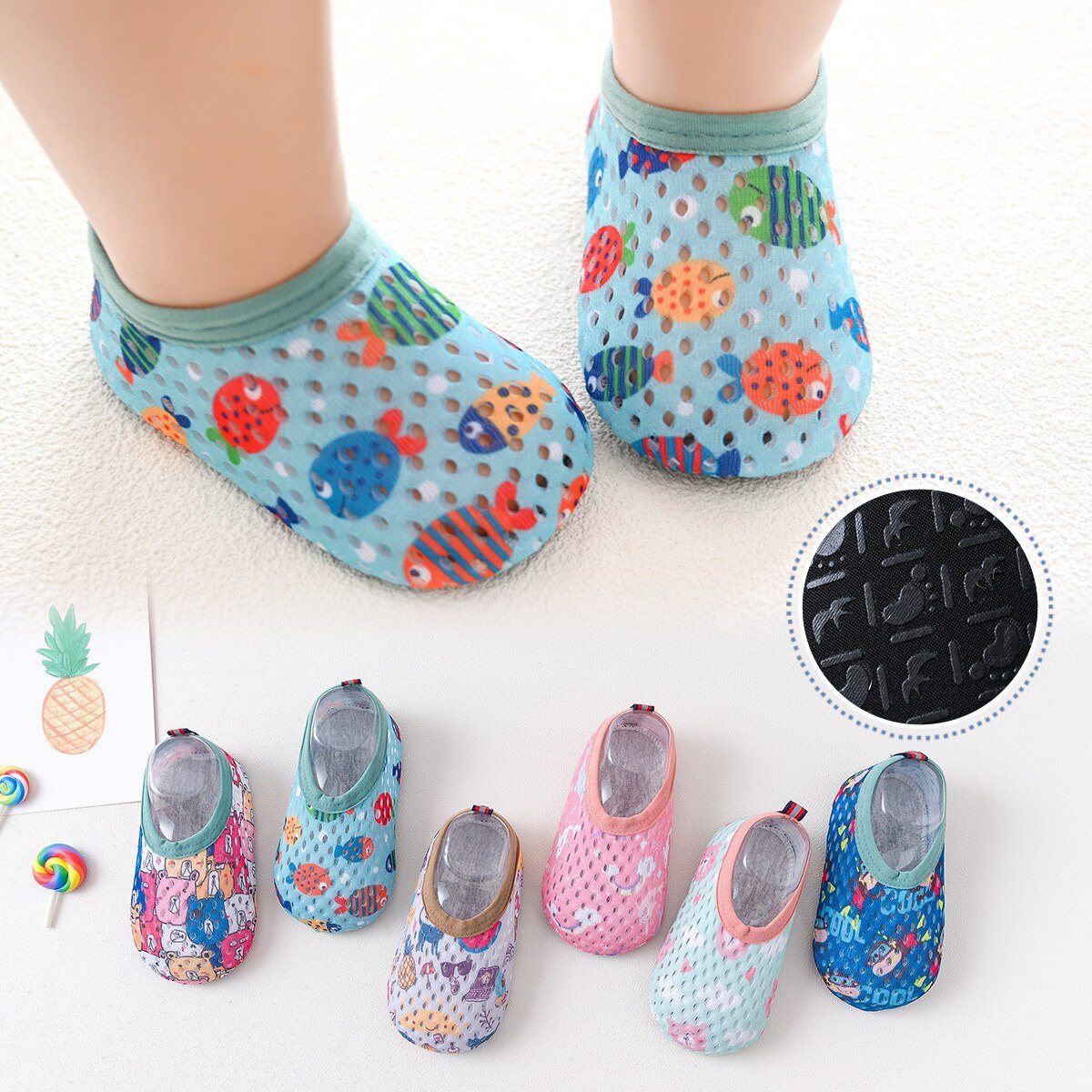 Baby Anti-slip Socks Cartoon Outdoor Indoor Water Shoes Spring Summer Mesh Thin Swim Pool Beach Floor Children Barefoot Slippers