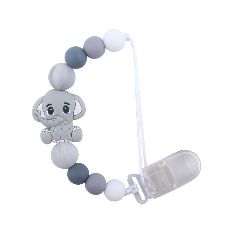 Baby Elephant Silicone Pacifier Clip Chain Cartoon Bite Molar Pacifier Chains Food Grade Chew Teething Toys Baby Gift