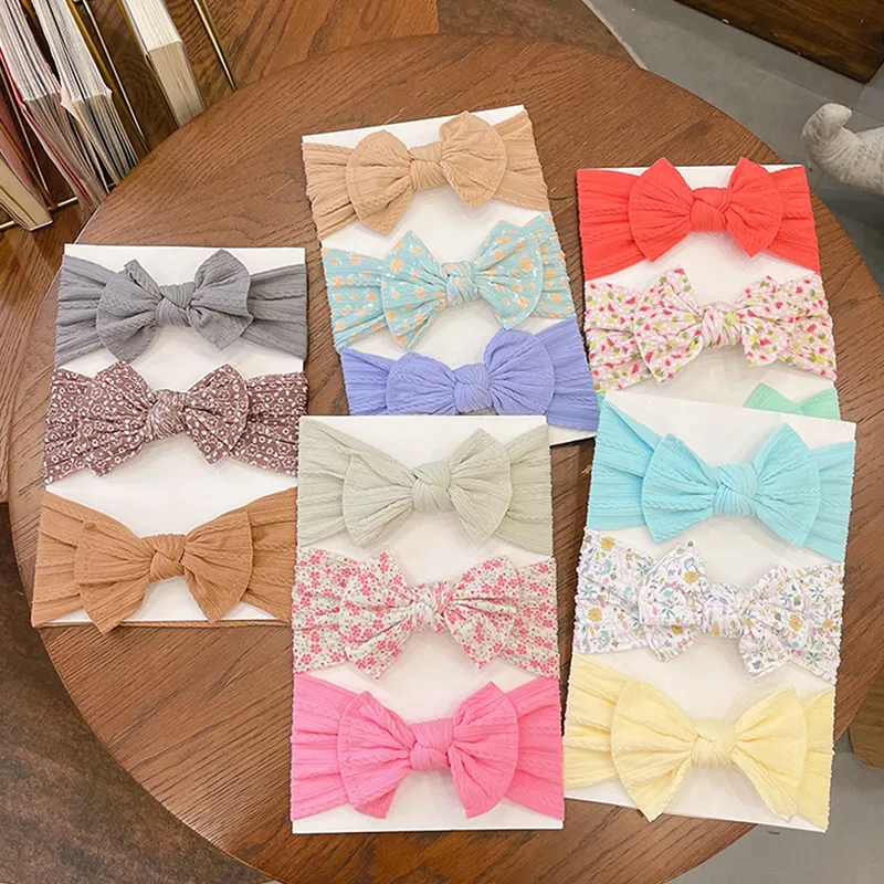 3Pcs/Lot Cable Knit Baby Headbands For Children Elastic Baby Girl Turban Bows Hairpin Barrette Headwear Kids Hair Accessories
