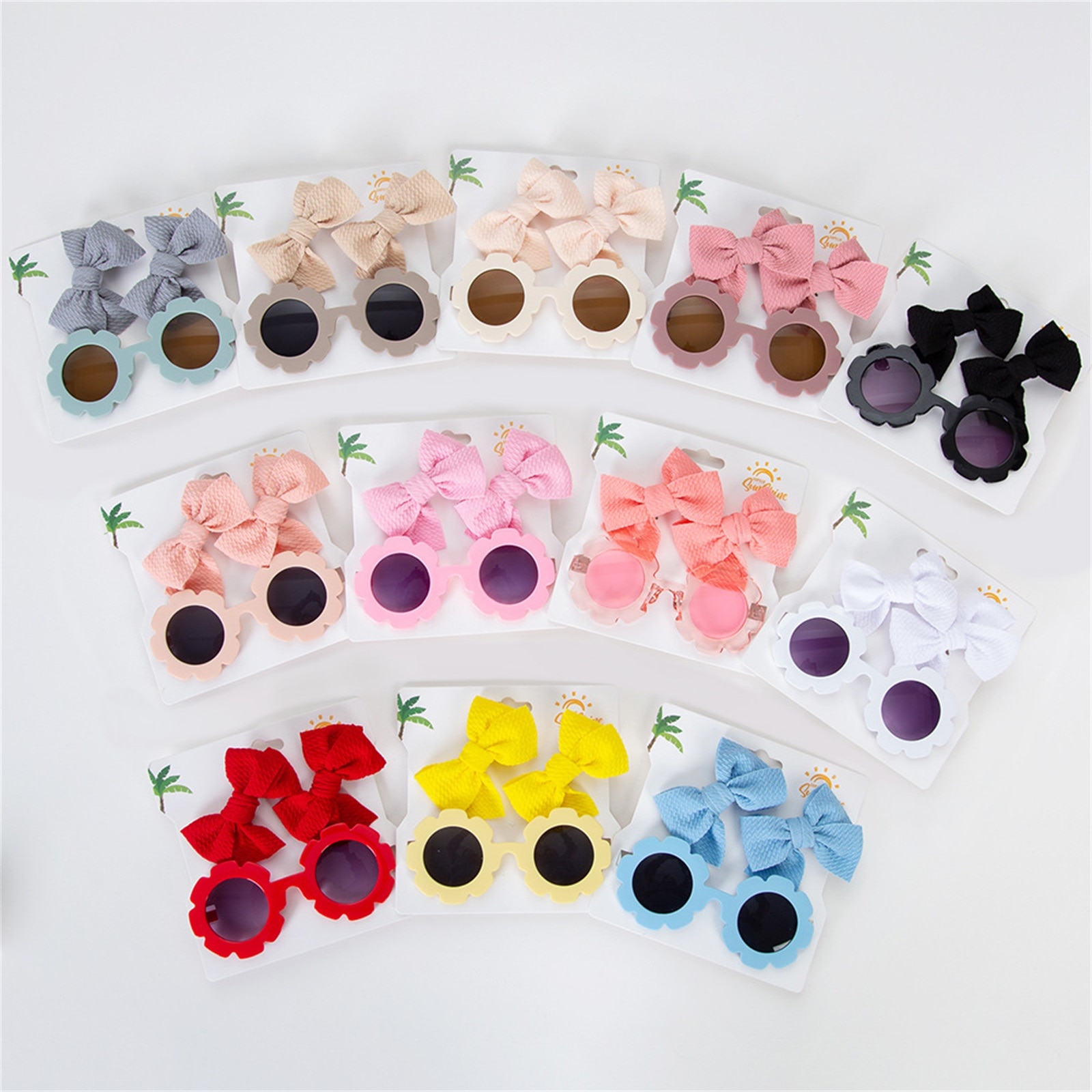 Kids Sunglasses and Hair Clips Lightweight Sunflower Sun Protection Glasses for Toddler Girl Outdoor Beach Holiday