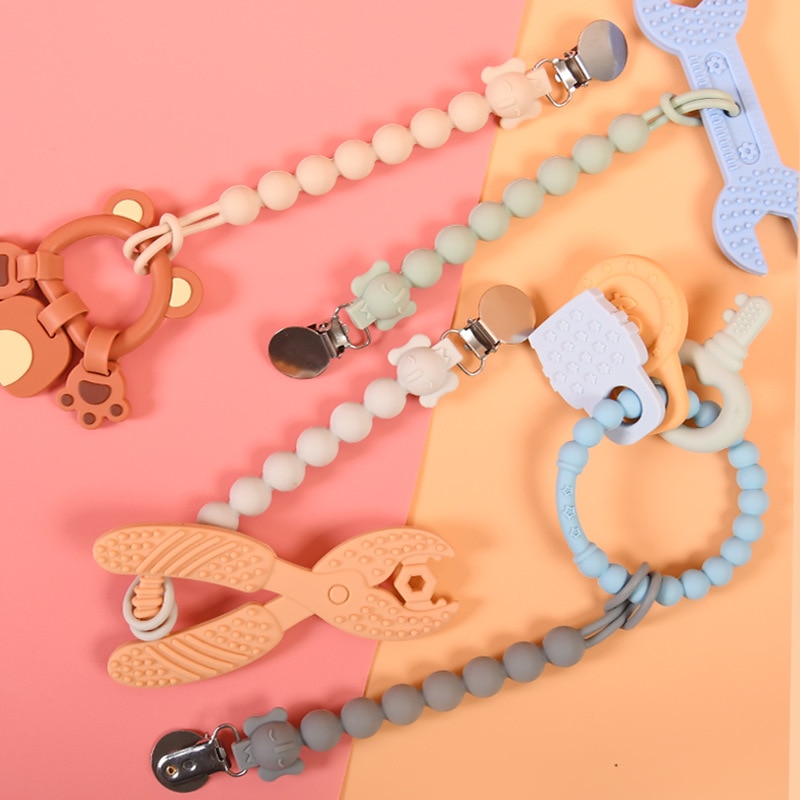 Baby comfort pacifier chain anti drop belt baby gum silicone bead pacifier clip