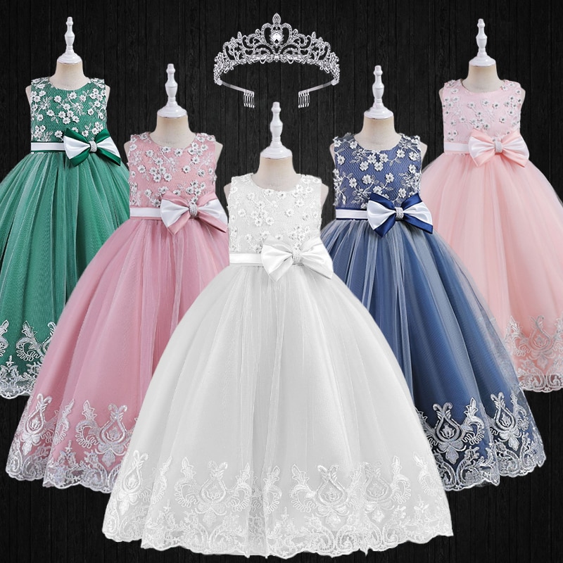 Formal Occasion Girl Luxury Embroidered Flower Princess Wedding Bridesmaid Long Dresses Child Graduation Ceremony Evening Gowns