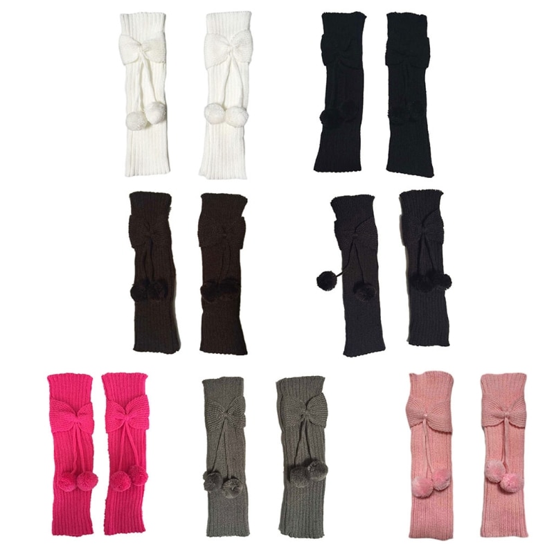 Solid Color Autumn Winter Knee High Children Bowknot Leg Warmers with Ball Knitted Long Socks Boots Cover Stockings Elastic