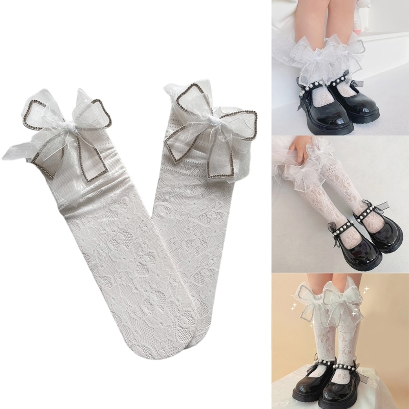 Lovely Knee High Socks Lace Bows Socks Loose Stocking Costume Japanese Princess Socks for Student Girl