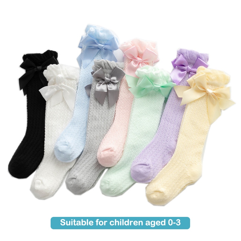 Children's Socks Mesh Bow Socks Summer Thin Anti-Mosquito Socks Bubble Mouth Vertical Striped Mesh Socks