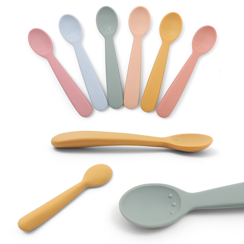 2PCS BPA Free Baby Training Spoon Fork Set Food Grade Feeding Tableware Soft Silicone Children Cutlery Baby Utensils