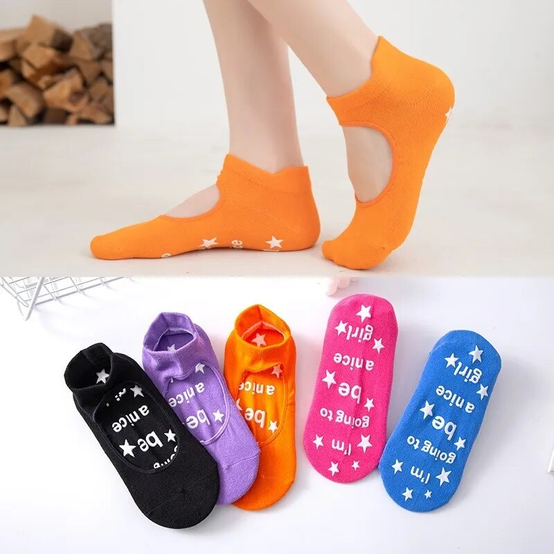 Spring/Summer Backless Anti-Slip Pure Cotton Yoga Socks Indoor Socks Solid Color Dance Training Socks Ladies Women's Socks
