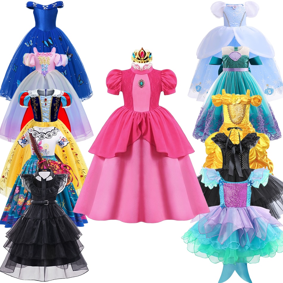 Peach Girls Princess Dresses Halloween Cosplay Disney Cartoon Role Play Costume Fantasia Carnival Ball Gowns Performance Clothes