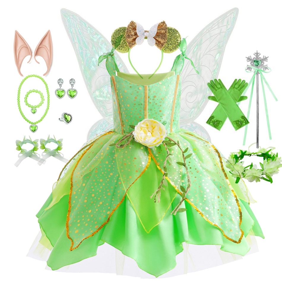 Tinker Bell Tutu Dress Kid Girls Princess Fairy Costume Sleeveless Wing Princess Costumes Cosplay Carnival Halloween Party Dress