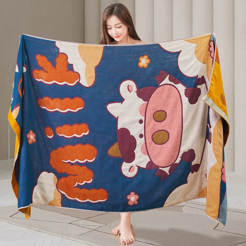 JY beatiful printed gauze four layer bath towel swimming beach towel soft absorbent Absorbs water, dries quickly 400G 80*160CM