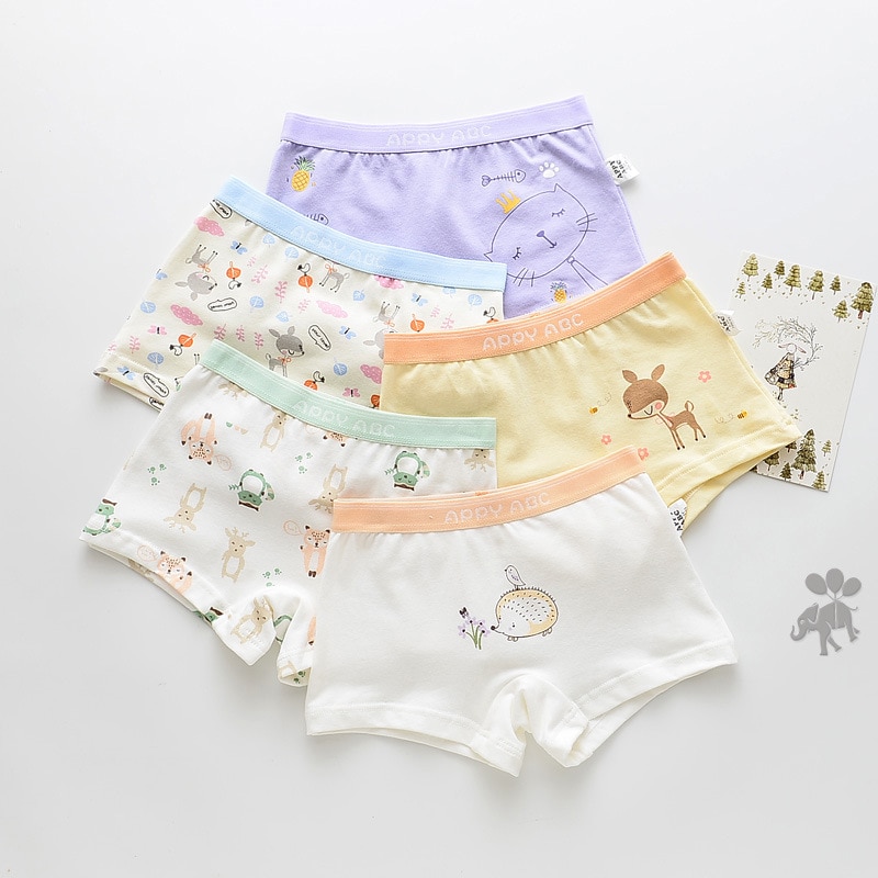 Cartoon Animal Underpants for Big Kids Cotton 5pcs/pack Girls Panties Cute Cat Boxers Comfortable Princess Shorts Underwear New