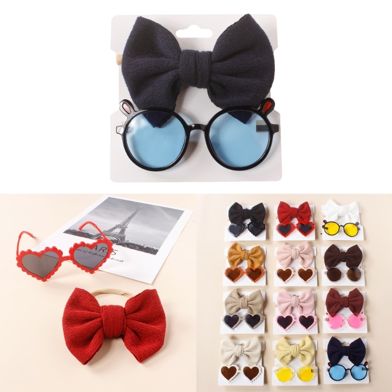 Bows Hair Band with Sunglasses Baby Photography Props Birthday Gifts for Infant QX2D