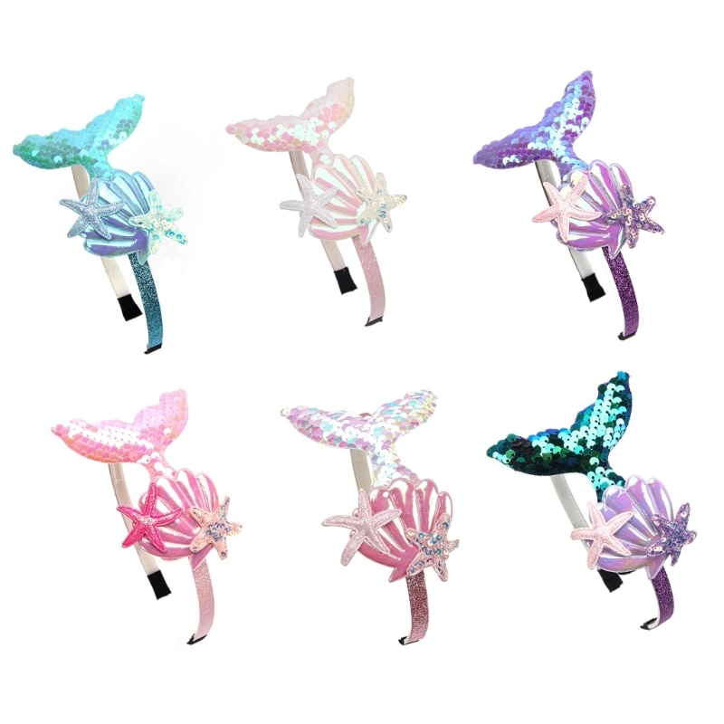 Baby Girls Headband Sequin Mermaid Tail Shells Hairband DIY Headwear Hair Band Decors Cute Children Hair Accessory Wholesale