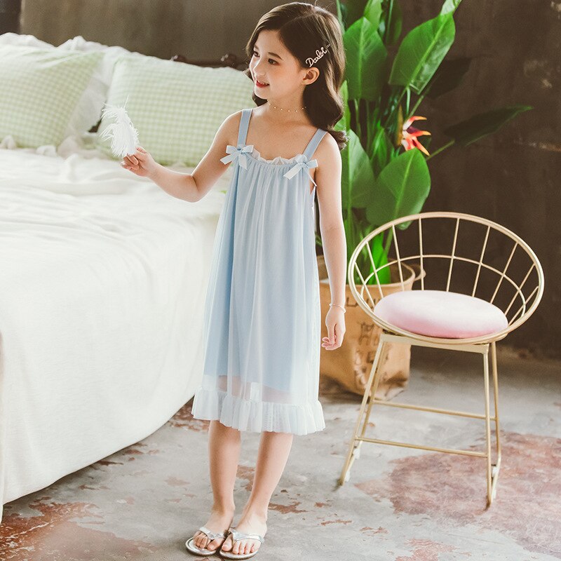 Girls Nightgown 2023 Summer New Japanese Style Fashion All-match Bowknot Lace Lovely and Sweet Princess Girls Sleepwear