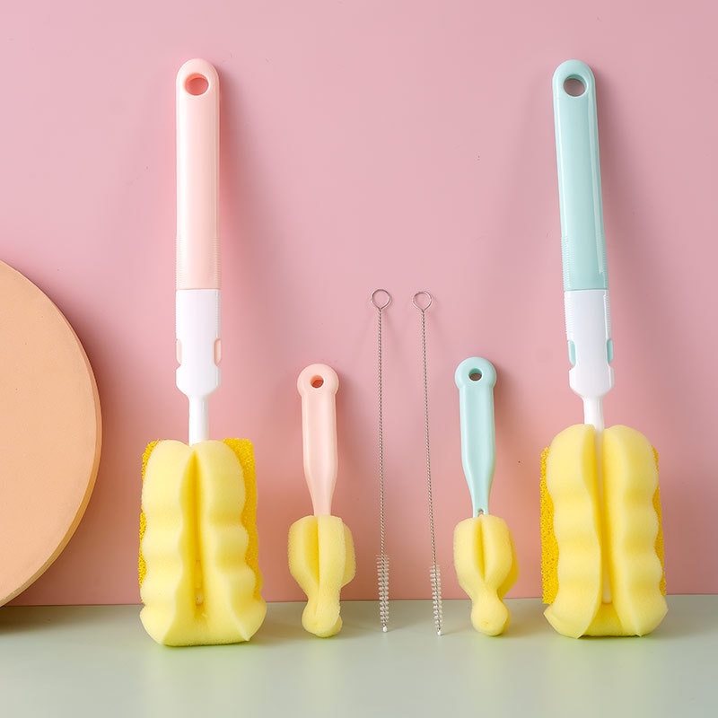 3pcs/lot Bottle Brush Sponge Rotation Baby Pacifier Cup Nipple Cleaning Brushes Set Handheld Soft Head Goupillon De Nettoyage
