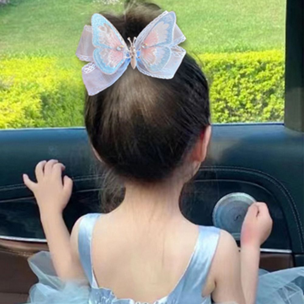 Children Girl Embroidered Butterfly Hair Clip Sweet Princess Lace Fashion Hairpin Cute Barrettes Headwear Hair Accessories