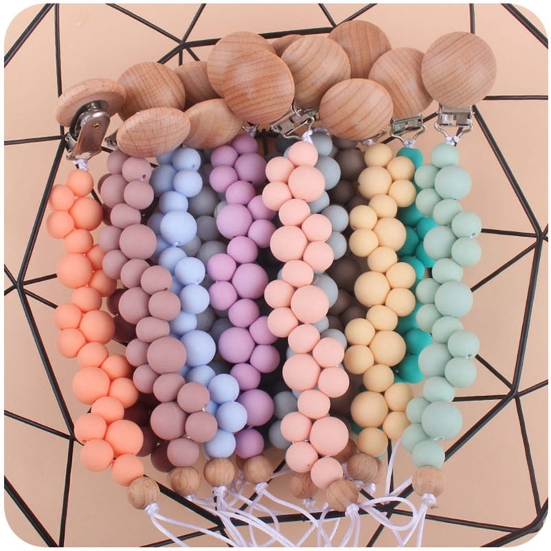Baby Pacifier Chain Clip Nursing Soother Holder Silicone Beads Teether Clip