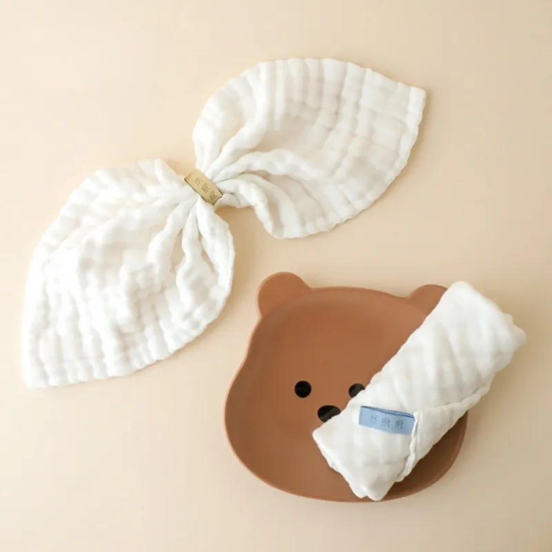 Baby Face-Towel Soft Burp Cloth Breathable Infant Wash Cloth Square Towel Drooling Bib Facecloth with Hanging-Hook 5Pcs 69HE