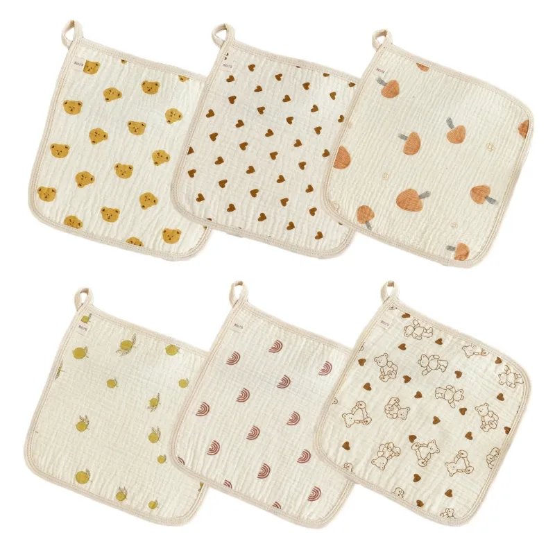 Baby Square Face Towel Infant Drooling Bib Wash Cloth Cotton Muslin-Handkerchief Skin Friendly Nursing Burp Cloth 6PCS 69HE