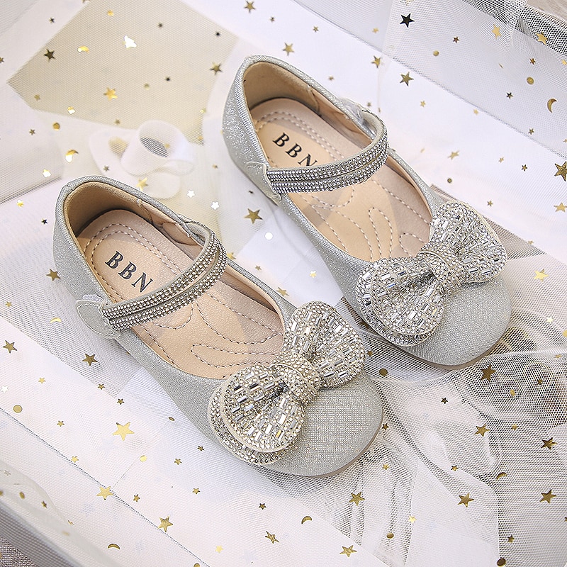 Kids Leather Shoes Baby Girl Spring Summer Casual Sandals Fashion Rhinestone Bowtie Girls Bling Princess Shoes Flat Dancing Shoe