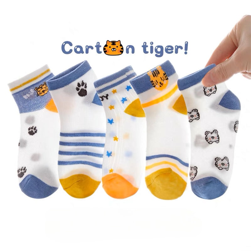 5pairs/set 2-5 Years Children Socks Summer Autumn Breathable Footed Sock Panel Boys Girls Elastic Casuals Slouch Slipper Socks
