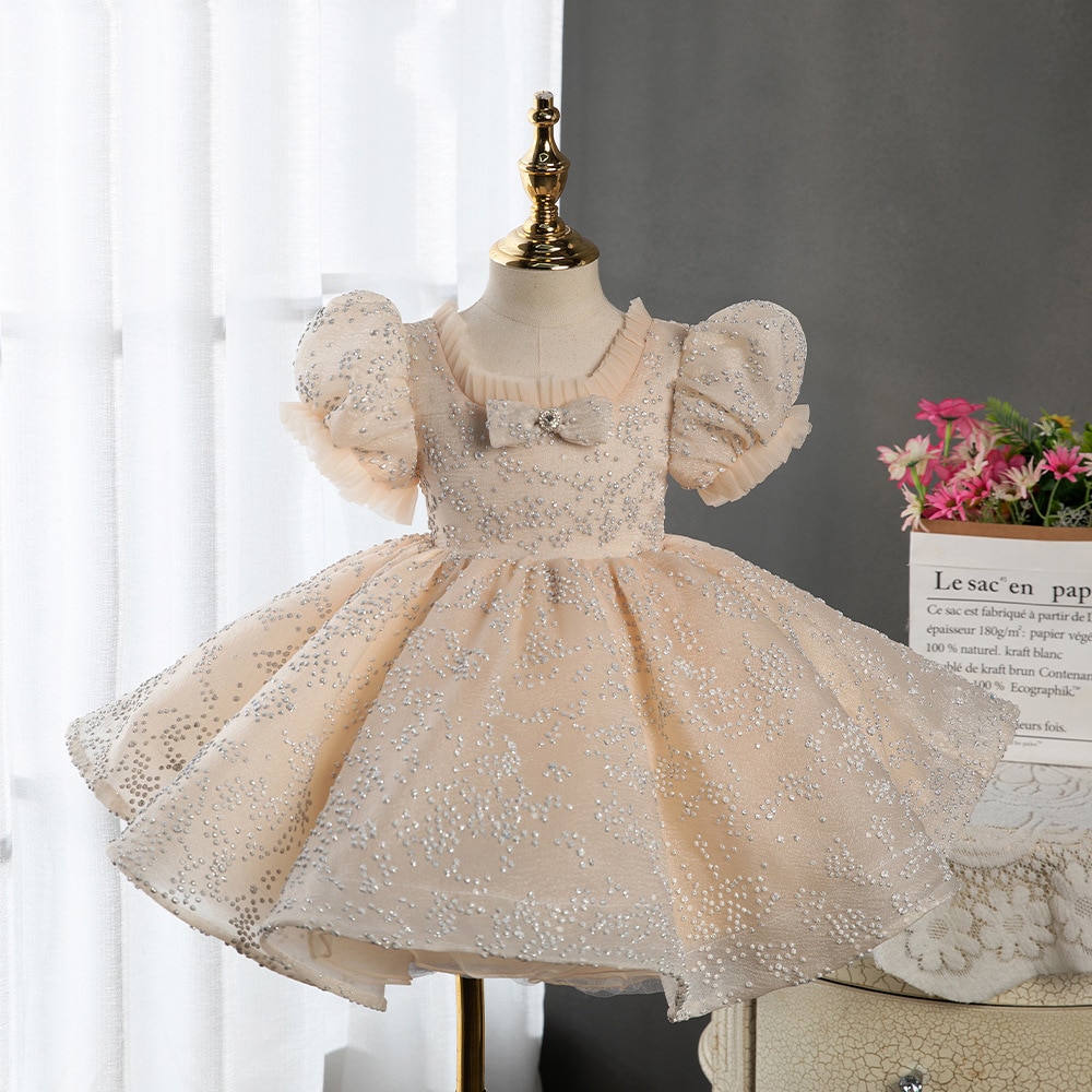 Baby Girls Birthday Dress Kids Elegant Retro Princess Dresses Fashion Puff Sleeve Prom Dress for Girl Weddings Party Clothing 12