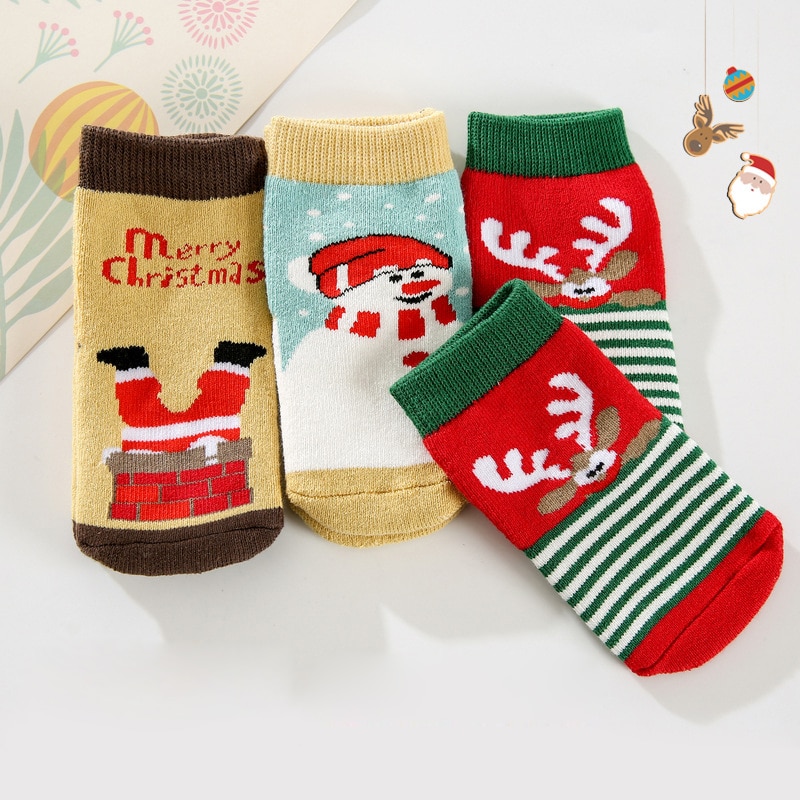 3 Pairs/lot Unisex Baby Toddler Socks Christmas Cotton Infant Winter Thickening Baby's Cute Socks Non-slip Socks For Childr