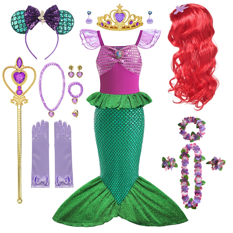 Disney Little Mermaid Ariel Princess Dress Baby Girl Cosplay Costumes Children Carnival Birthday Party Kids Clothing Fairy Dress