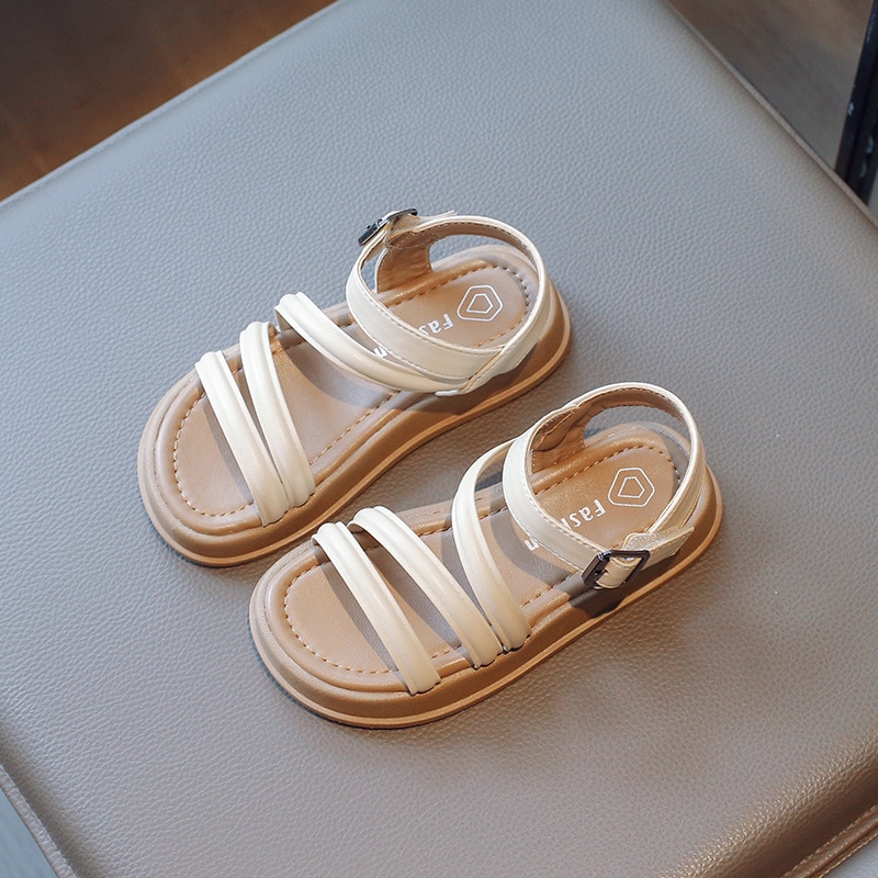 Britain Style Toddler Shoes Hook & Loop Boys Sandals PU Solid Color Girls Sandals Kids Fashion Open-toe Breatheable Child Ca