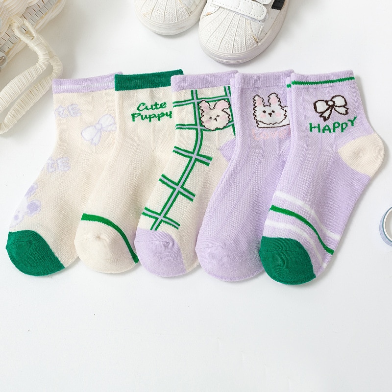 5Pairs/lot Baby Socks for Kids Girls Boy Cotton Stripe Cartoon Animals Summer Toddler Knitted Socks Newborn BeBe Clothes