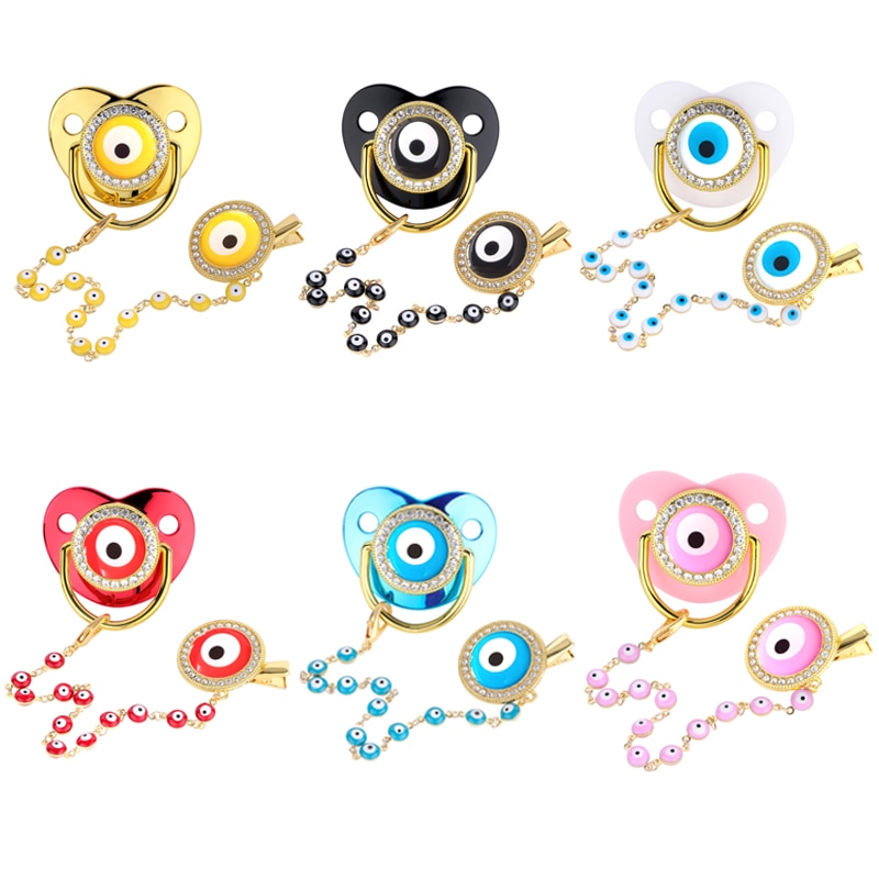 Blue Eye Newborn Pacifier Chain Clip Cover Set BPA Free Dummy Toddler Teether Silicone Soother Nipple Baby Shower Gifts 6 Colors