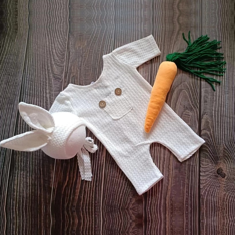 Newborn Easter Outfit Boy Photography Props Baby Bunny Handmade Crochet Rabbit Set Rabbit Hat Carrot Set for Kids Gift