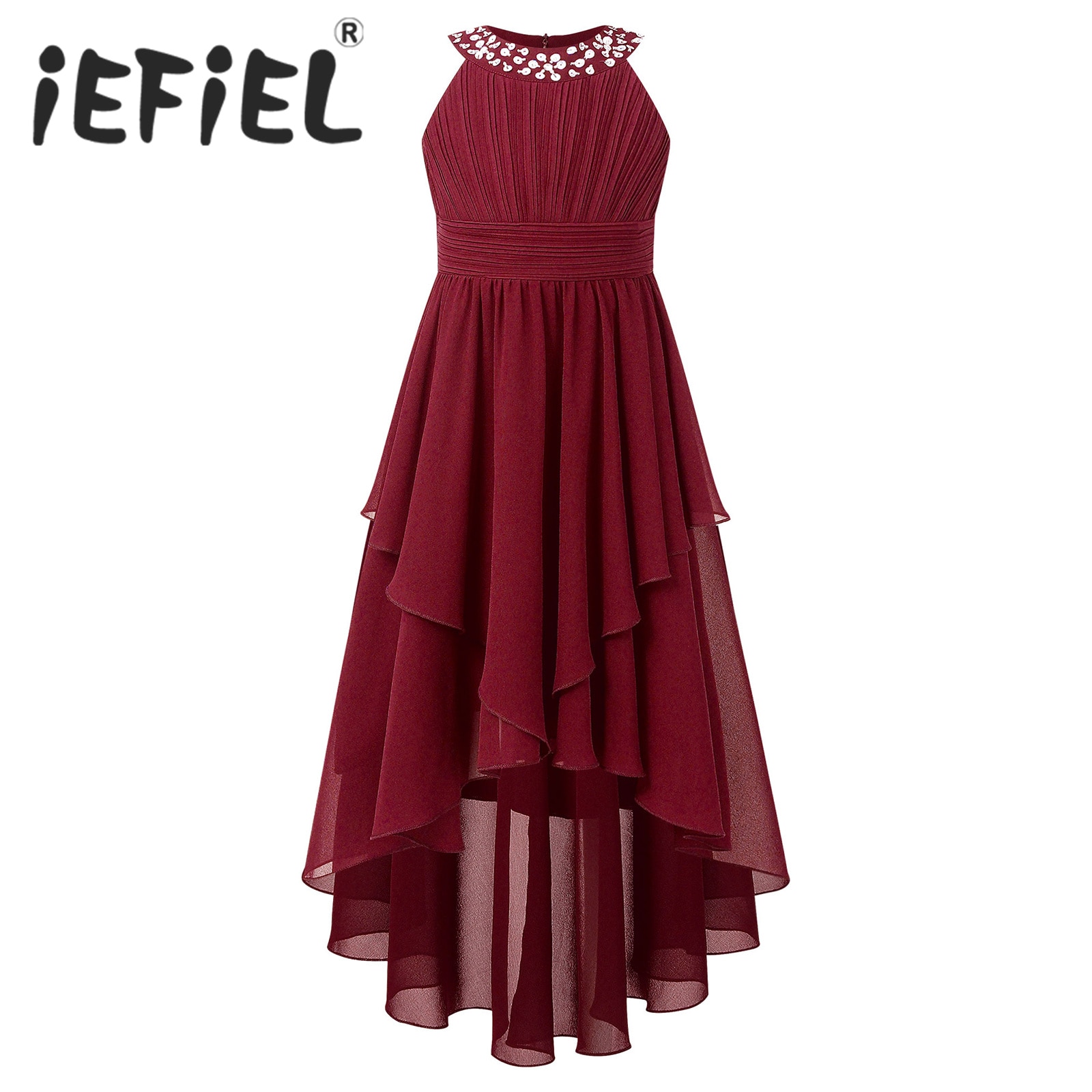 Kids Flower Girls Chiffon Dress Shiny Beaded Princess Tulle Dress Birthday Party Evening Wedding Bridesmaid Formal Summer Dress