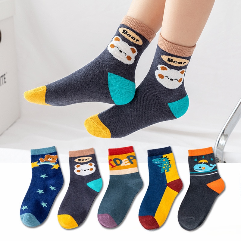 5 Pair Jacquard Cat Unicorn Whale Comfort Warm High Quality Kids Baby Socks Child Boy Newborn Socks