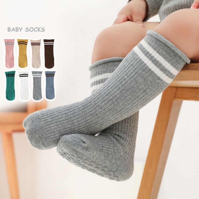 Baby Socks For Girls Boys Spring Autumn Anti Slip Long Floor Socks Cotton Stripe Toddler Infant Knee High Socken Kids Stockings