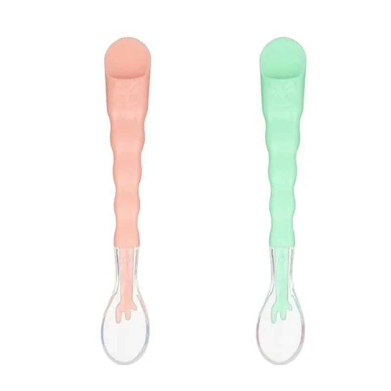 Portable Silicone Baby Spoons Infant Feeding Spoon Double Head Baby Puree Spoon Feeder LED Weaning Supplies for Mom