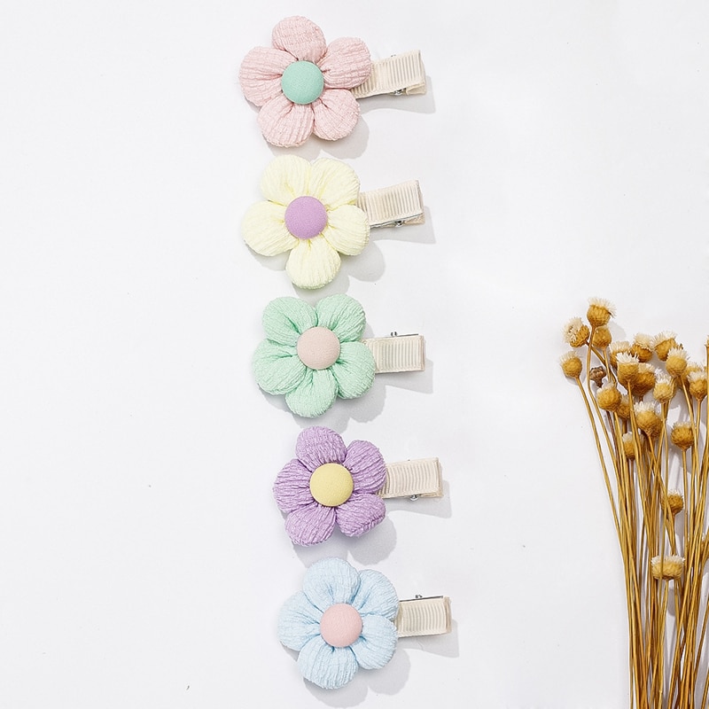 Baby Hairclip Cotton Sunflower Hairpins For Kids Girls Duckbill Clip Toddler Candy Color Pin South Korea Barrette Hairgrips 2023