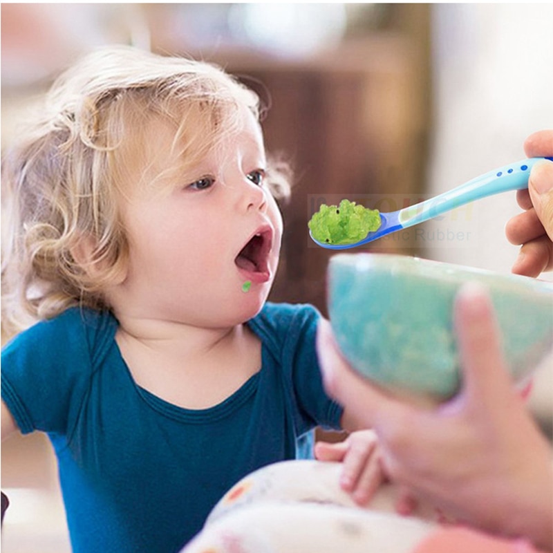 Soft Silicone Baby Feeding Spoon Candy Color Temperature Sensing Spoon Children Food Baby Spoons Feeding Dishes Feeder Flatware