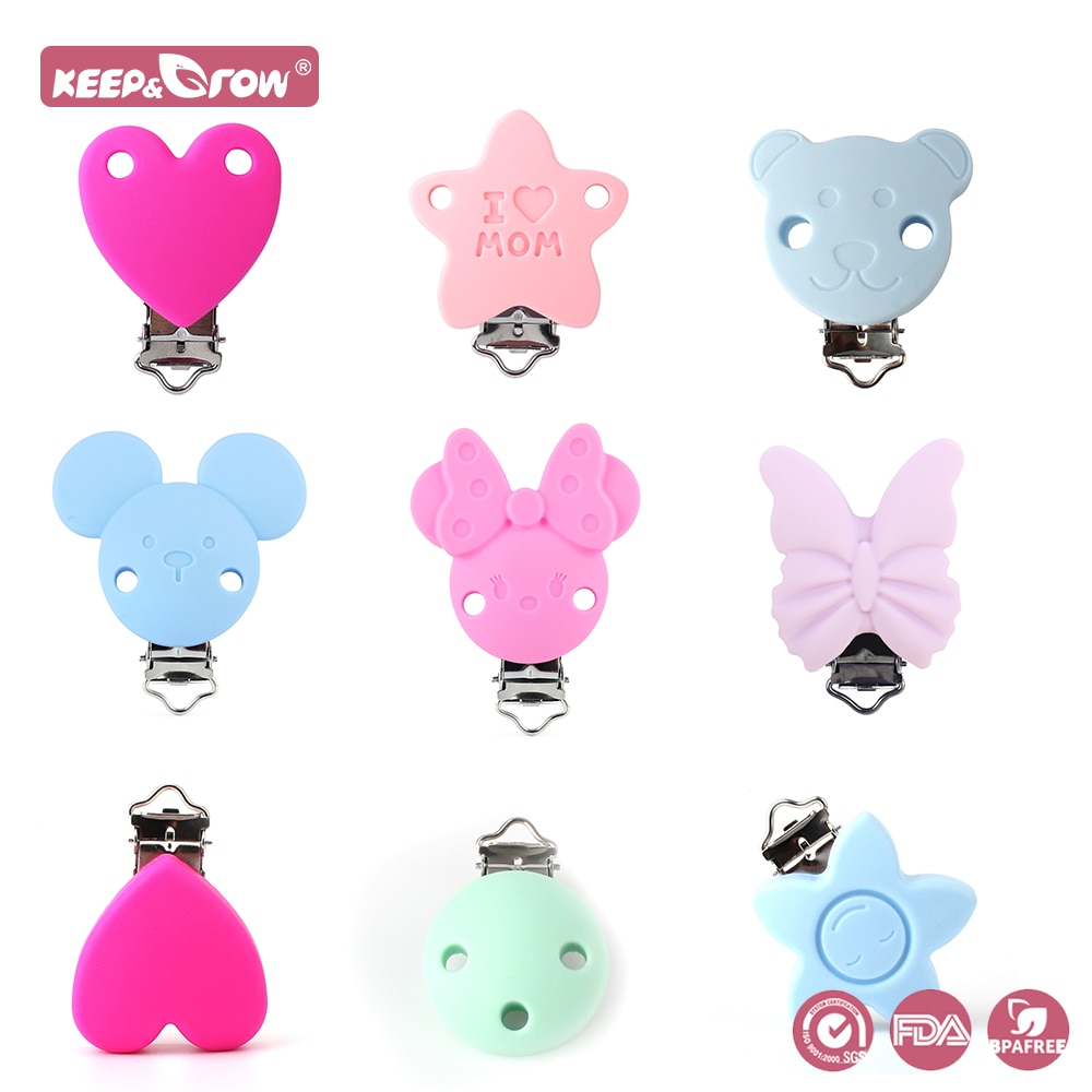 2Pcs Silicone Pacifier Clips Round Heart Mouse Shape Dummy Holder BPA Free DIY Teething Pacifier Chain Baby Nursing Accessories
