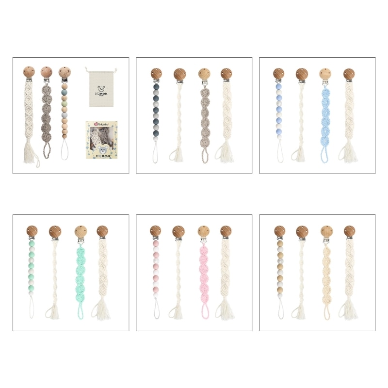 Crochet & Silicone Pacifier Clip Set 3/4PCS Teether Chain Soft Bead Teething Clip Nursing Pacifier Holder Baby Chew Toy