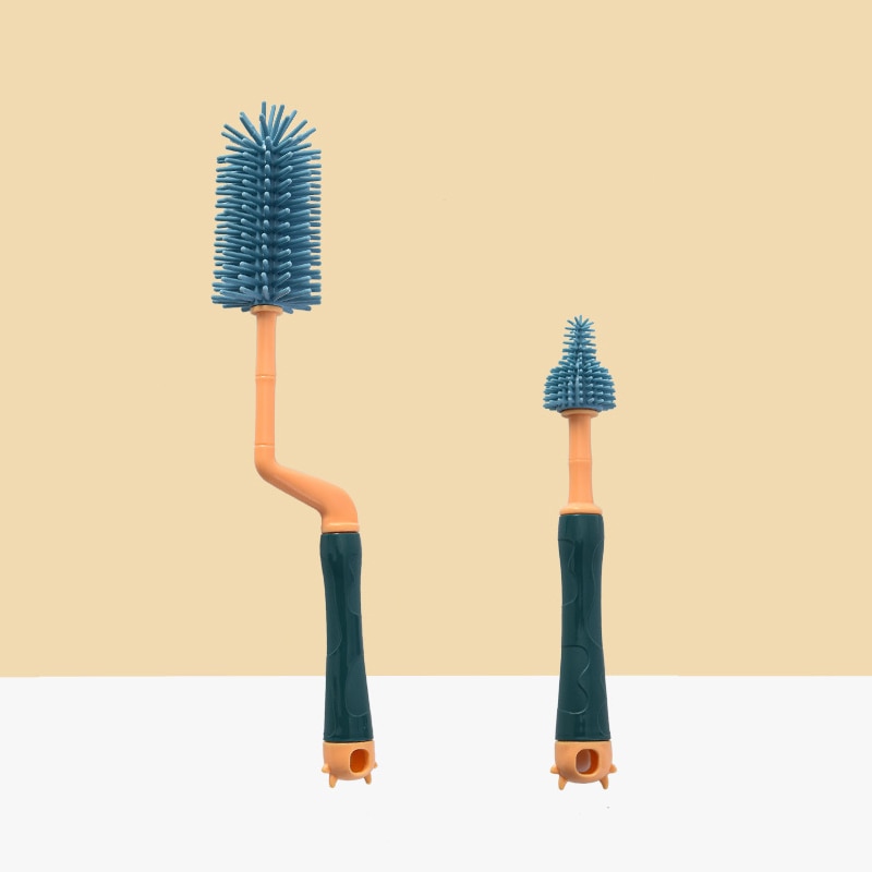 2-piece Set Baby Silicone Baby Bottle Cleaning Brush 360 Degree Rotating Soft And Elastic Bristles Nipple Brush