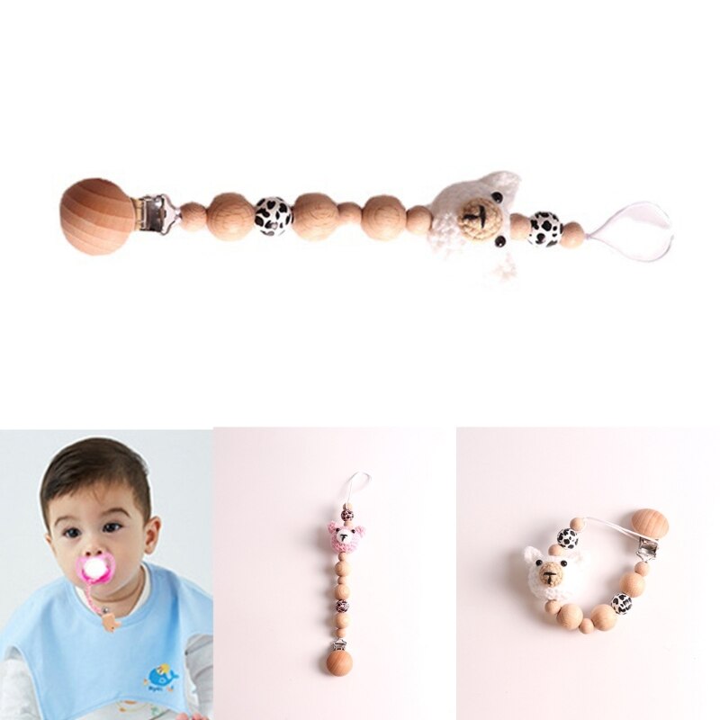 57EE Paci Holder for Baby Boys Girls Teething Beads Soothie Clip Teether Toy Durable