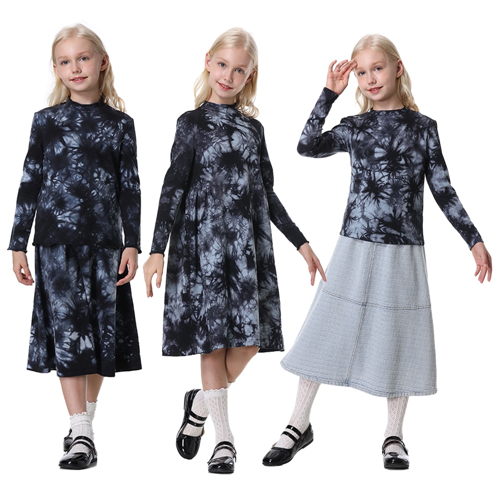 2023 Children Girls Boys Fall Colorful Tie Dye Casual Wear Clothing Kids Dresses Tops And A-Line Skirt Matching Sets