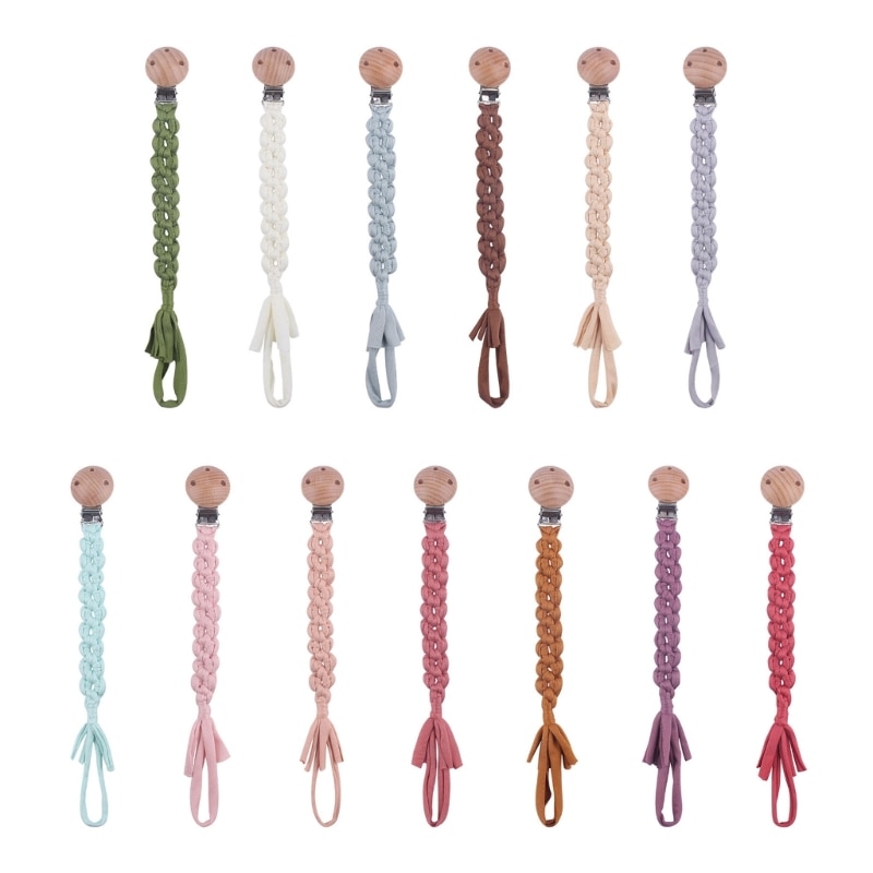 Vintage Simple Wood Pacifier Clip Baby Cotton Pacifier Chain for Newborn Teething Soother Chew Dummy Clips X90C