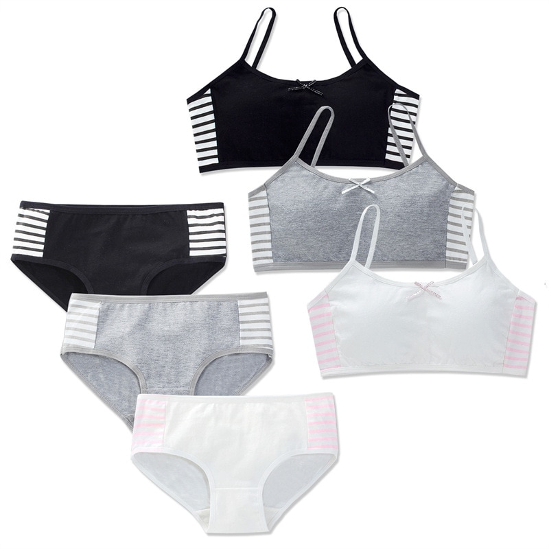 Young Girls' Bra Set High School Student Bra+Underwear Set Cotton Girls' Bra Teenage Girls' Chest Wrapping Underw