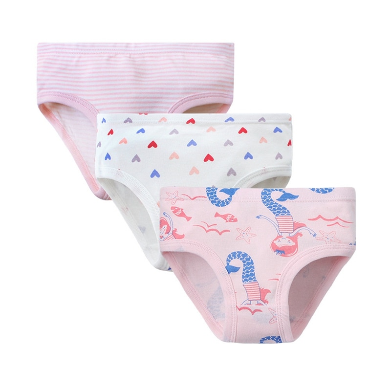 Baywell 3Pcs Girls Cotton Briefs Children Underwear Cute Printing Panties Kids Short Panties Girl Underpants Briefs Size 4T-10T