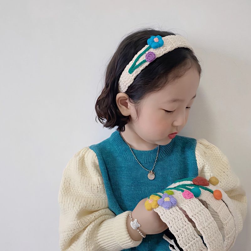 New Spring and Fall Girls Hair Hoop Flowers Wool Hairpin Pretty Fashion Hairpin Colorful Korean Style Soft