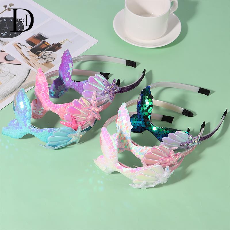 Girls Hairbands Mermaid Headwear Color Sequin Shells Shiny Princess Sweet Children's Hair Accessories Photo Prop Party Head