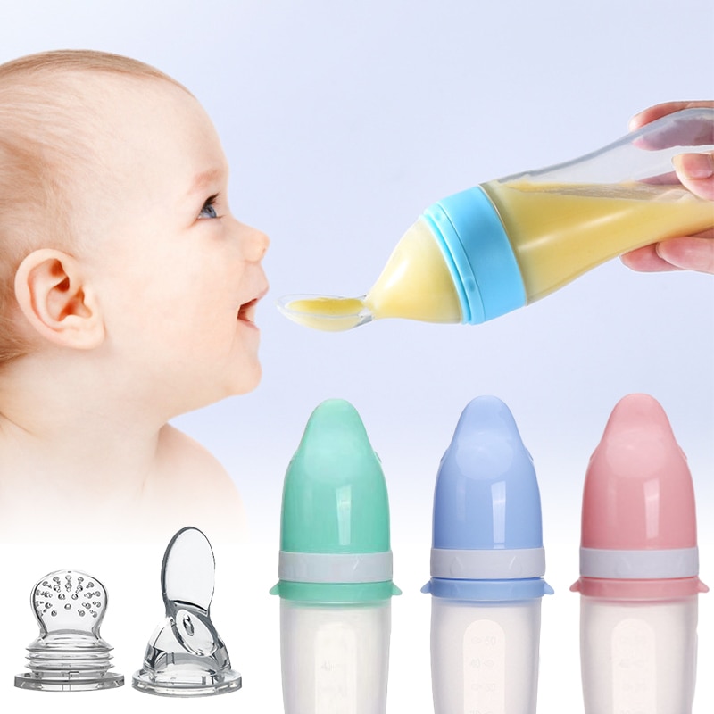 Baby Squeezing Feeding Bottle Silicone Food Supplement Feeder Rice Cereal Spoon Newborn Tableware Infant Baby Food Feeding Spoon