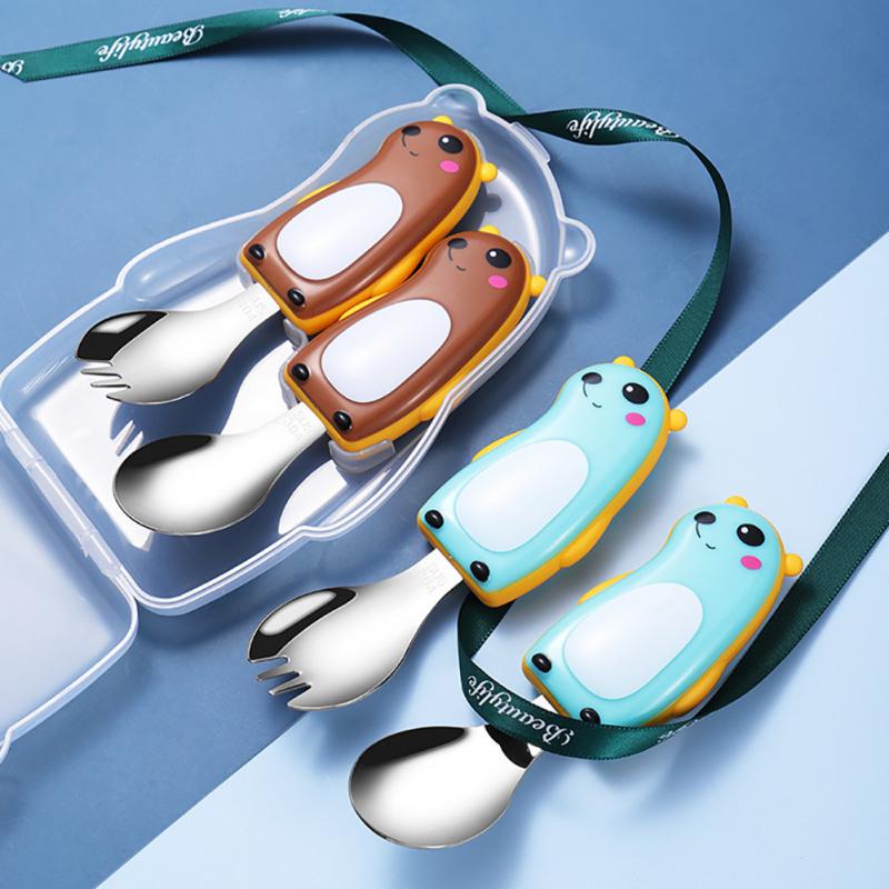 304 stainless steel children's tableware creative cartoon bear spoon fork child gift box fork spoon set
